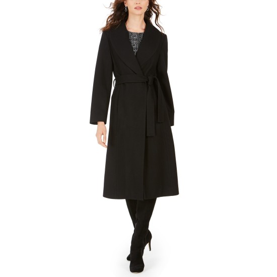  Belted Maxi Coat, Black, 14