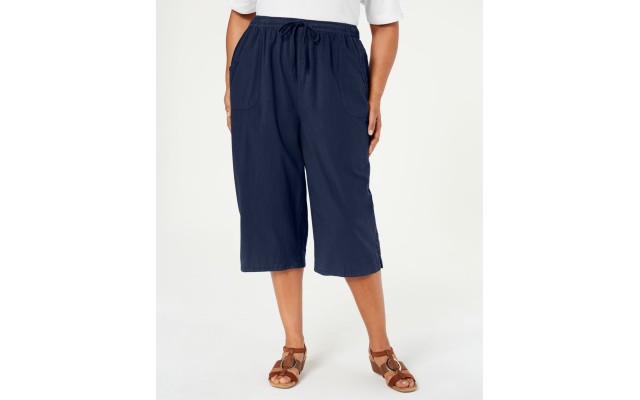  Comfort Waist Drawstring Pull On Capri Pants, Navy, 0X
