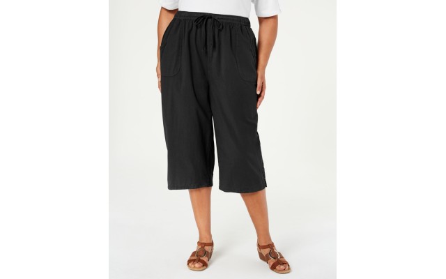 Plus Comfort Waist Pull On Capri Pants, Black, 1X