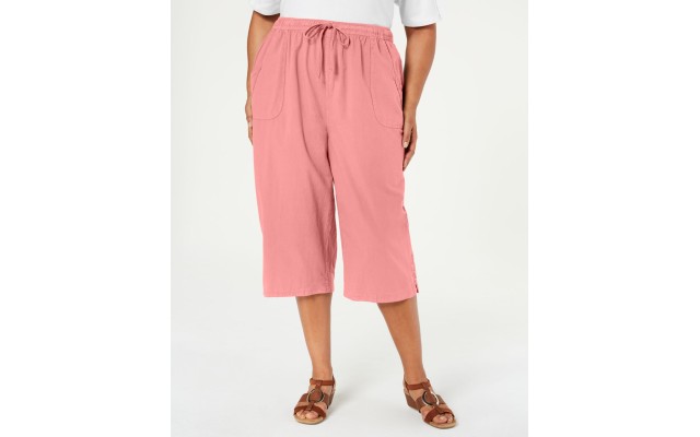  Plus Comfort Waist Pull On Capri Pants, Pink, 2X