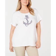Karen Scott Plus Size Anchor T-Shirt – White
