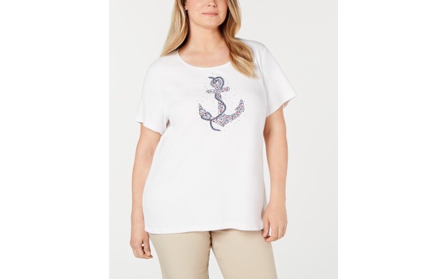  Plus Size Anchor T-Shirt – White
