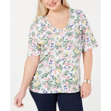 Karen Scott Plus Size Citrus V-Neck Luxe T-Shirt Bright White