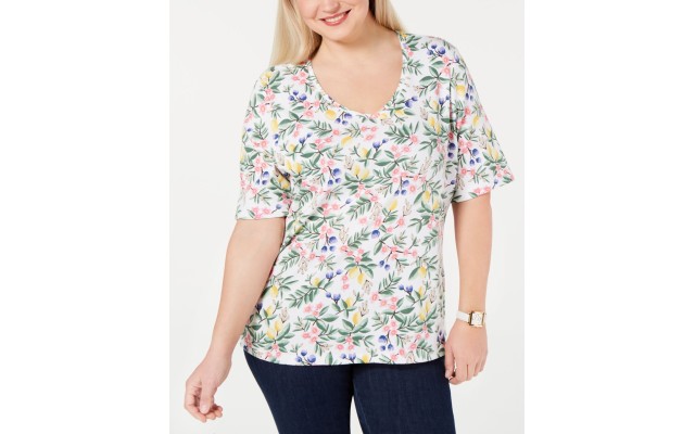  Plus Size Citrus V-Neck Luxe T-Shirt Bright White, White, 2X