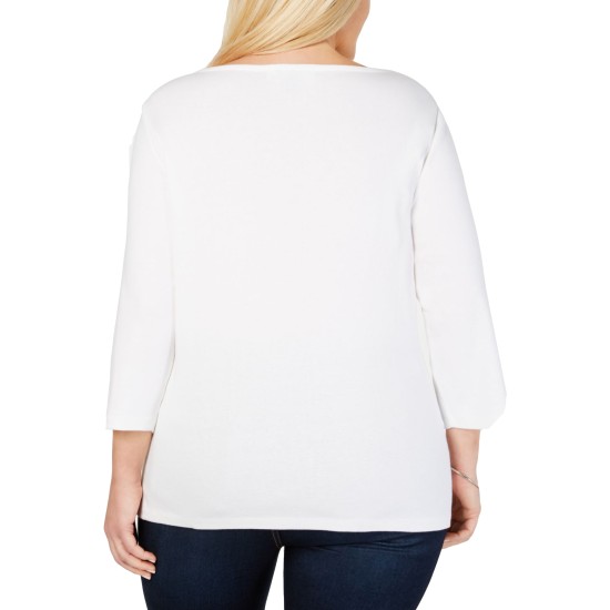  Plus Size Cotton Studded Top 1X – White