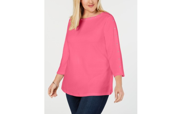  Plus Size Cotton Studded Top
