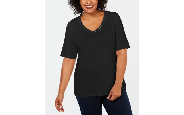Karen Scott Plus Size Cotton V-Neck Top