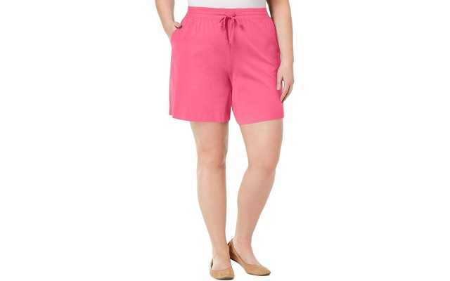  Plus Size Drawstring Shorts (Pink, 1X)
