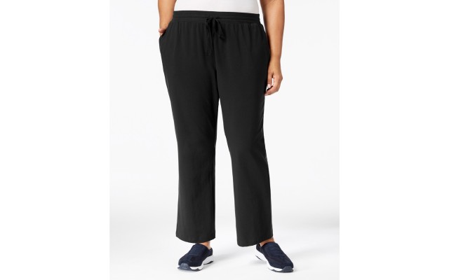  Plus Size Drawstring Waist Soft Pants (Black , Size 0X)