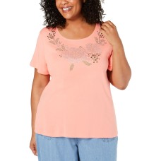 Karen Scott Embellished T-Shirt Petite Small – Orange