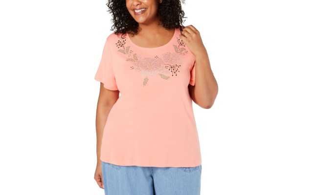  Embellished T-Shirt Petite Small – Orange