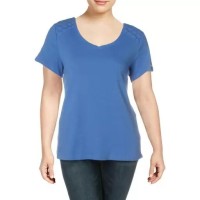 Karen Scott Plus Size Eyelet-Trim T-Shirt (3X – Maliblue)