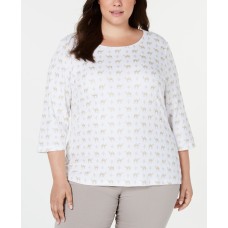 Karen Scott Plus Size Foil-Print 3/4-Sleeve Top