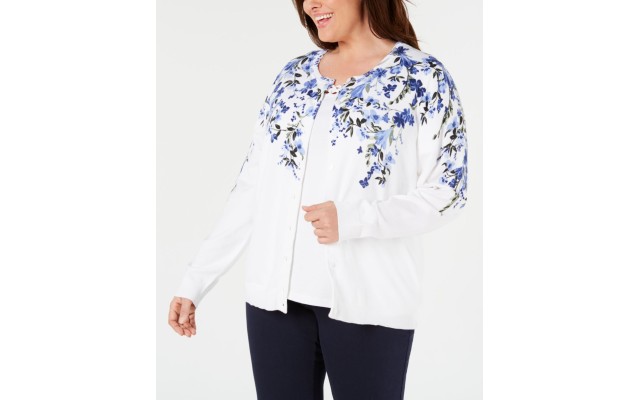  Plus Size Glory Garden Cardigan (Navy , Size:1X)