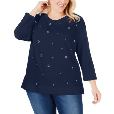 Karen Scott Plus Size Grommeted Top 3X – Navy