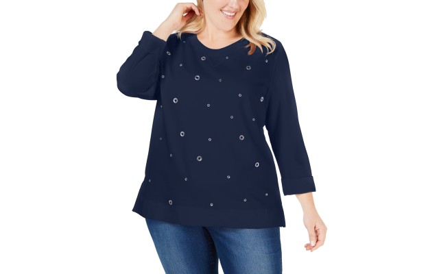  Plus Size Grommeted Top 3X – Navy