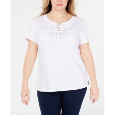 Karen Scott Plus Size Lace-Up Cotton Top
