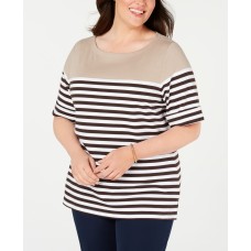 Karen Scott Plus Size Lisa Striped Cuffed-Sleeve Top