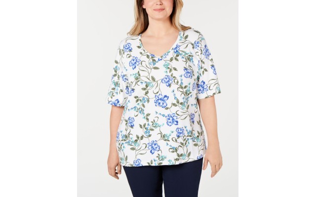  Plus Size Meadow-Print Top