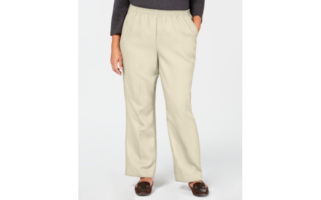  Plus-Size Mid-Rise Pull-On Pants, Beige, 2X