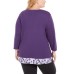  Plus Size Plaid-Trim Top Blouse (Purple , Size:1X)