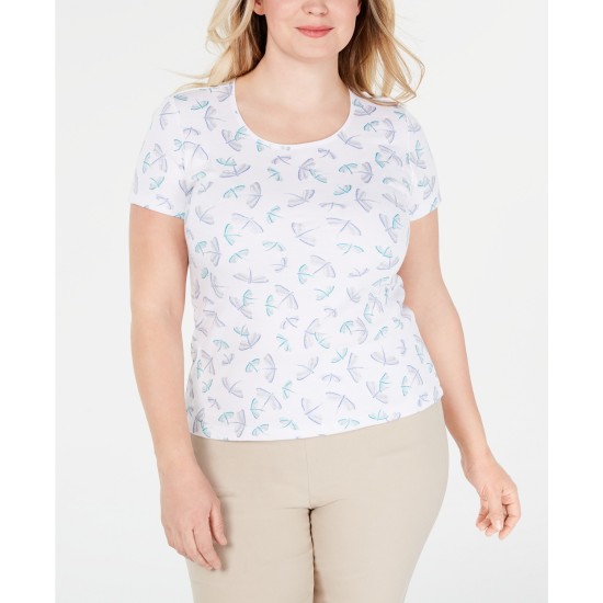  Plus Size Printed Scoop-Neck Top (Dragonfly, 3X)
