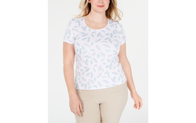  Plus Size Printed Scoop-Neck Top (Dragonfly, 3X)
