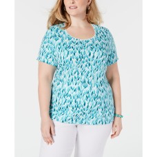 Karen Scott Plus Size Printed T-Shirt – 0X, Blue