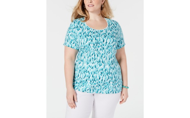  Plus Size Printed T-Shirt – 0X, Blue