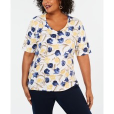 Karen Scott Plus Size Printed V-Neck T-Shirt – Navy