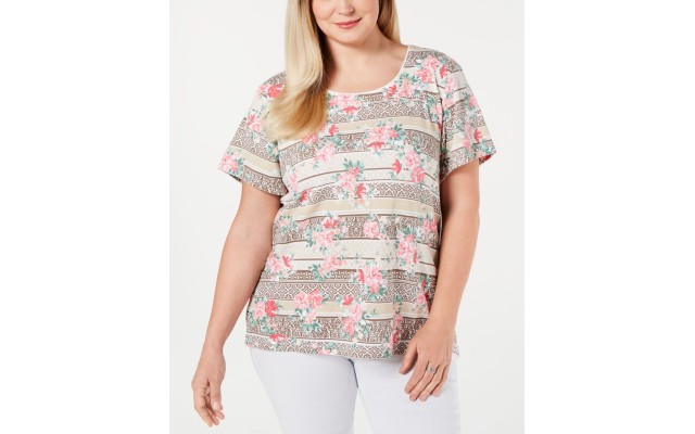  Plus Size Short-Sleeve Printed T-Shirt (Orange , Size:0X)