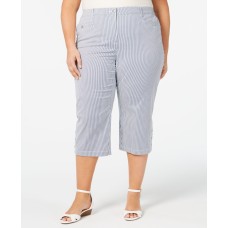 Karen Scott Plus Size Striped Button-Hem Capri Pants – Blue