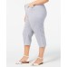  Plus Size Striped Button-Hem Capri Pants – Blue