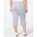  Plus Size Striped Button-Hem Capri Pants – Blue