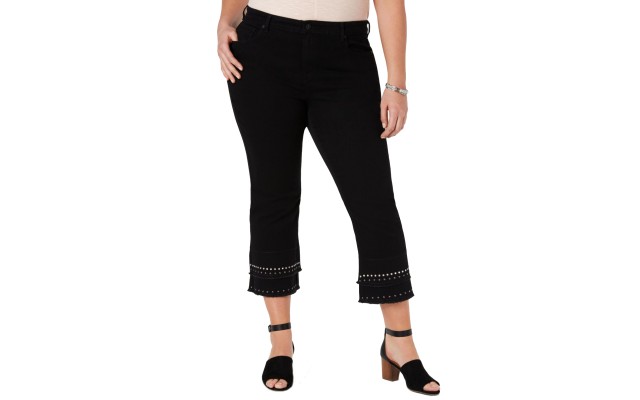 Karen Scott Plus Size Striped Graphic Tee Jean 14W – Black