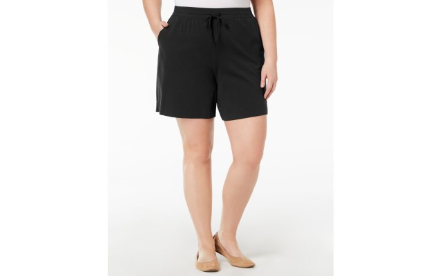  Sport Womens Plus Bermuda Drawstring Shorts, Black, 0X