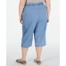  Woman Edna Capri Blue Denim High Rise Elastic Waistband Plus Size, Blue, 1X
