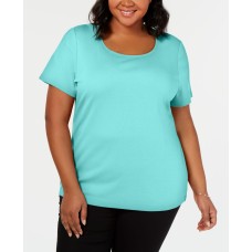 Karen Scott Womens Blue Cotton Scoop Neck Pullover Top Shirt