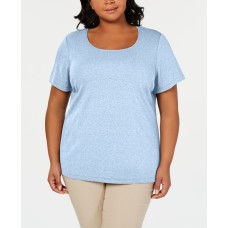 Karen Scott Womens Blue Cotton Scoop Neck Pullover Top Shirt
