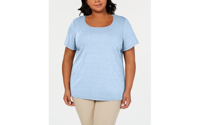  Womens Blue Cotton Scoop Neck Pullover Top Shirt, Blue, 0X
