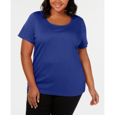 Karen Scott Womens Blue Cotton Scoop Neck Pullover Top Shirt