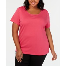 Karen Scott Womens Blue Cotton Scoop Neck Pullover Top Shirt