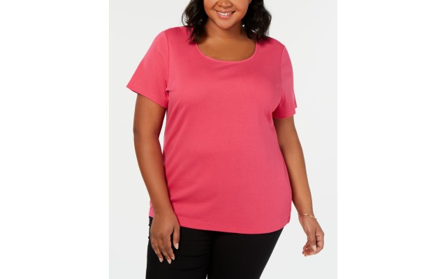  Womens Blue Cotton Scoop Neck Pullover Top Shirt, Medium Pink, 2X