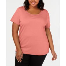 Karen Scott Womens Blue Cotton Scoop Neck Pullover Top Shirt