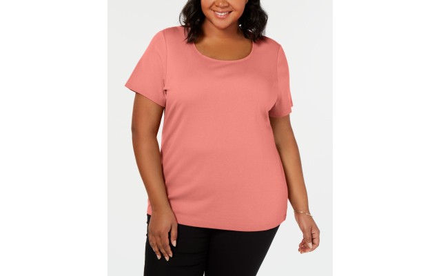  Womens Blue Cotton Scoop Neck Pullover Top Shirt, Orange, 0X