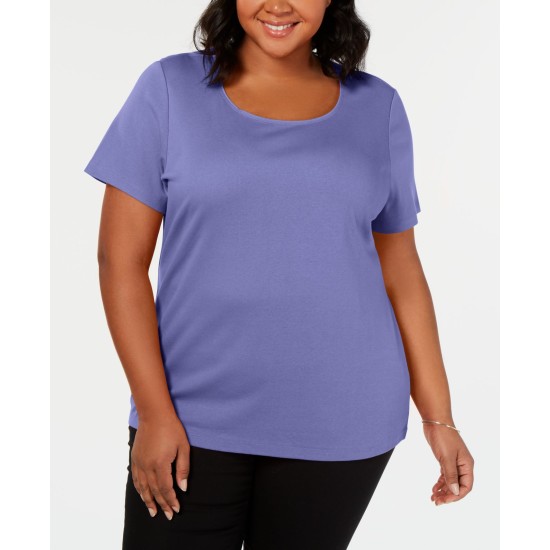  Womens Blue Cotton Scoop Neck Pullover Top Shirt, Purple, 0X