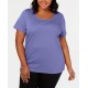  Womens Blue Cotton Scoop Neck Pullover Top Shirt, Purple, 1X