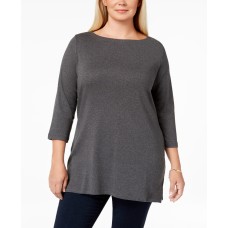 Karen Scott Womens Boatneck Tunic Blue Cotton Tunic Top Shirt