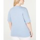  Womens  Button Detail Pullover V-Neck Blouse (Blue, 0X)