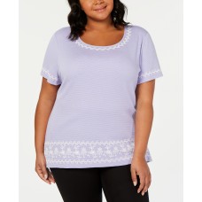 Karen Scott  Womens Embroidered Striped Blouse Top Shirt Purple